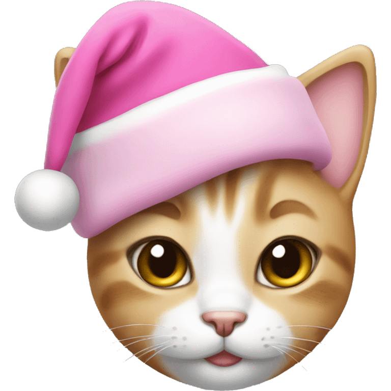 cute cat with pink christmas hat emoji