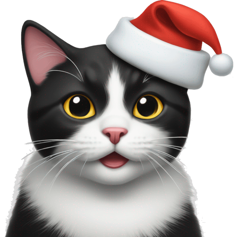 White and black cat wearing a Santa hat  emoji