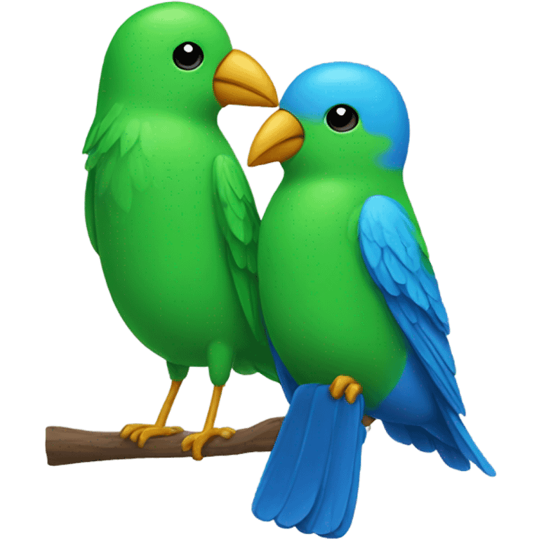 Green bird kissing blue bird  emoji