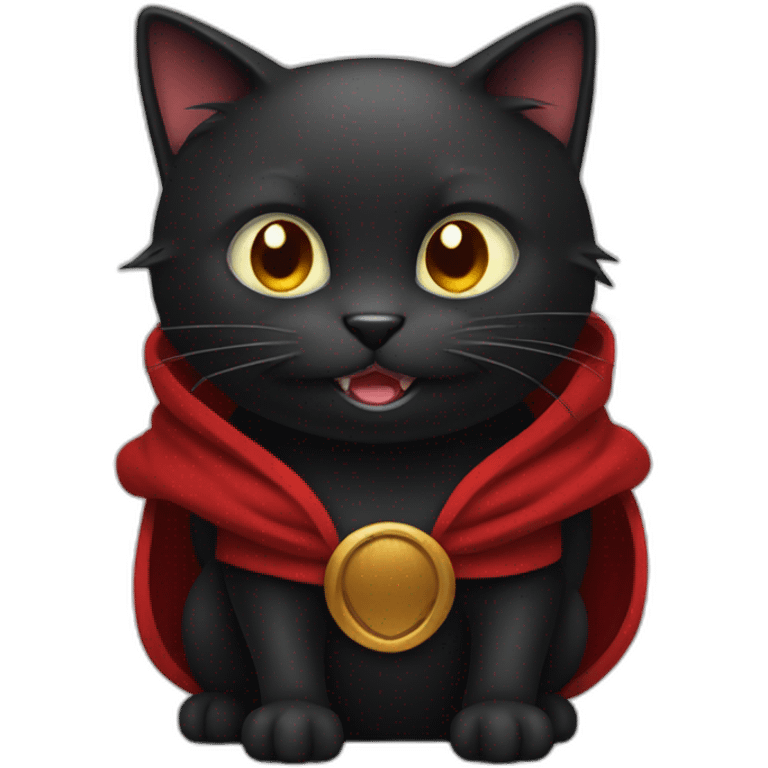 Black cat with red robe and big fangs emoji