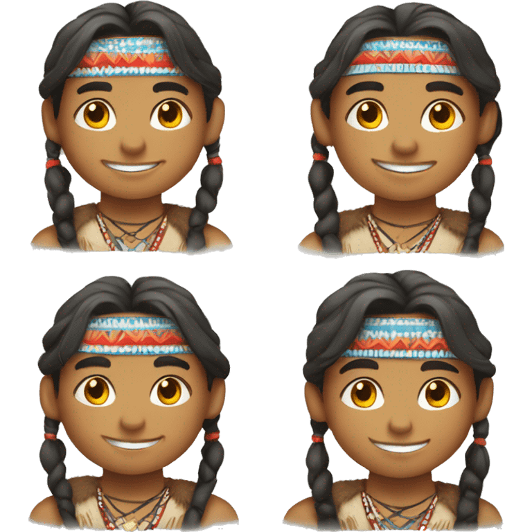 smiling boy in American Indian attire emoji