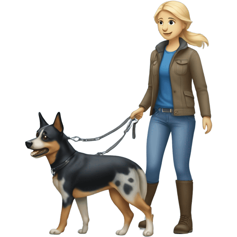 Blonde girl walking a blue heeler emoji