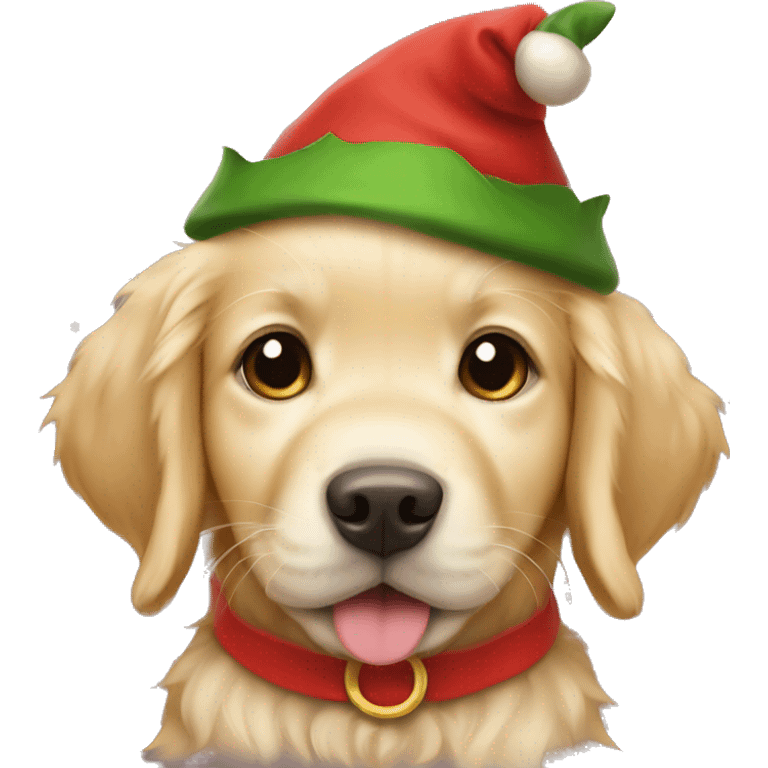 Golden retriever puppy dressed as a Christmas elf emoji