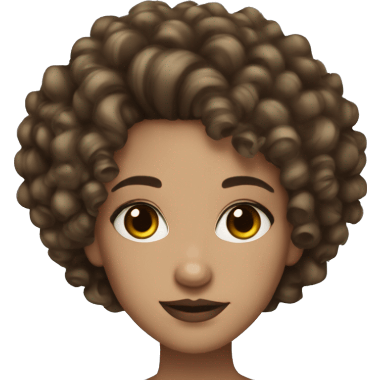 pretty light skin girl emoji with lashes and makeup dark curly hair brown eyes emoji