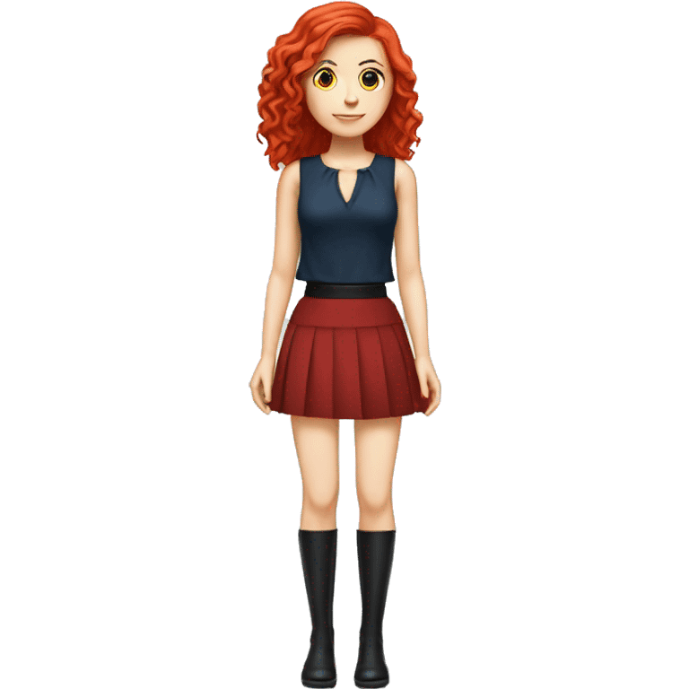 White girl red hair black high heels blue miniskirt skirt emoji