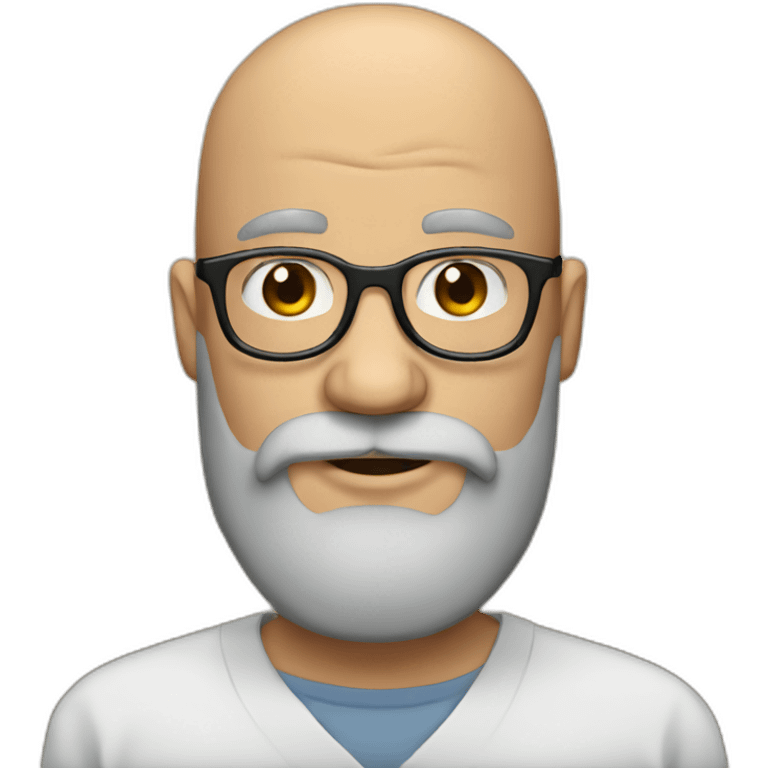 Bald man with glasses and big brown and grey beard with emoji