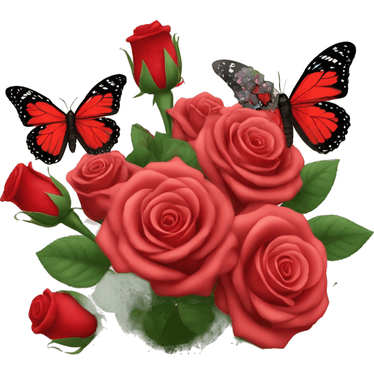 Red Roses bouquet with butterflies emoji