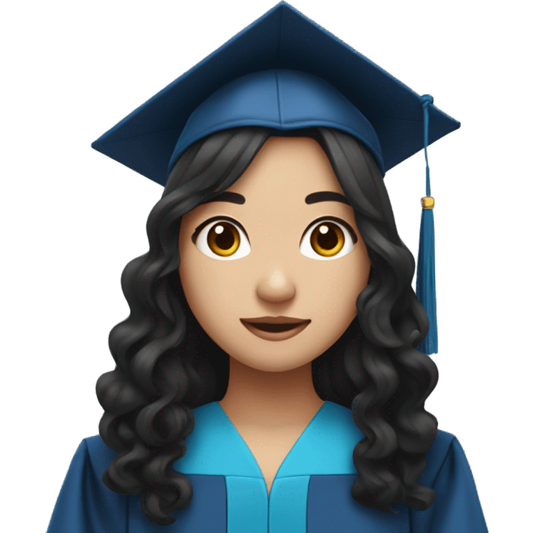 asian girl wearing blue graduation cap with long curly black hair emoji