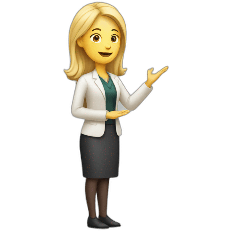 white woman presenting a slide emoji