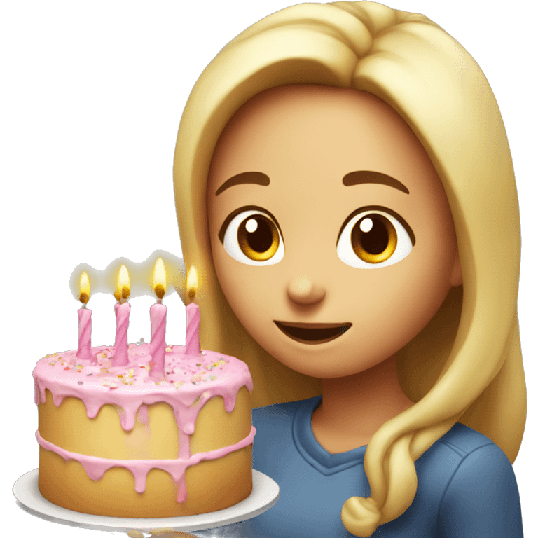 Girl blowing happy birthday cake emoji