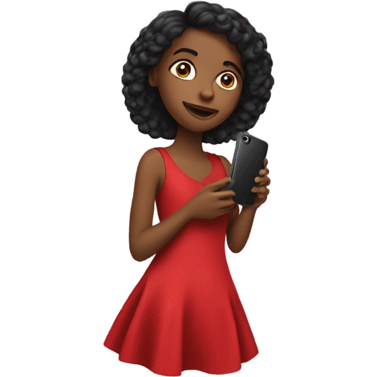 a girl in a red dress holding a cell phone emoji