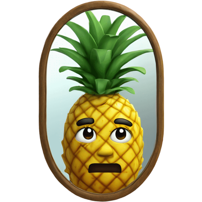 3D 🍍 pineapple looks at its reflection in the mirror emoji