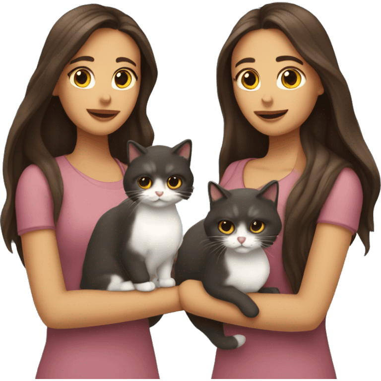 Two long hair brunettes keeping two cats in their hands emoji