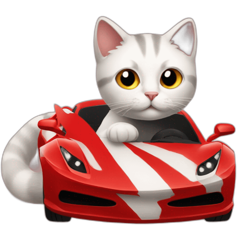 Cat drives a red Ferrari emoji