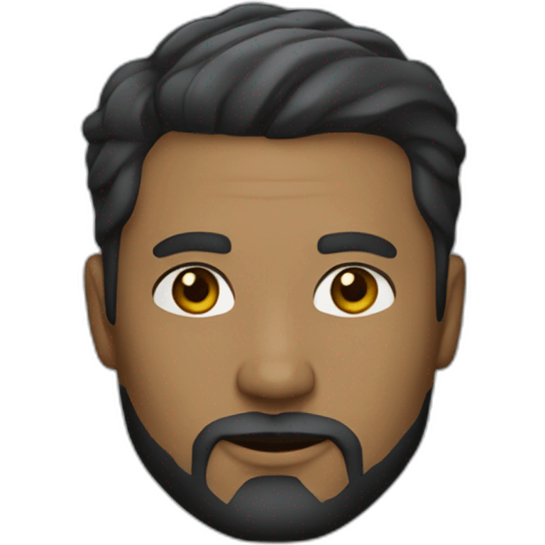 A 38 year old man, with gold skin, facial hair, black short hair and grey eyes, wearing a suit emoji