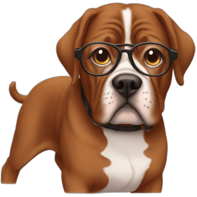 brunette in specs with french mastiff emoji