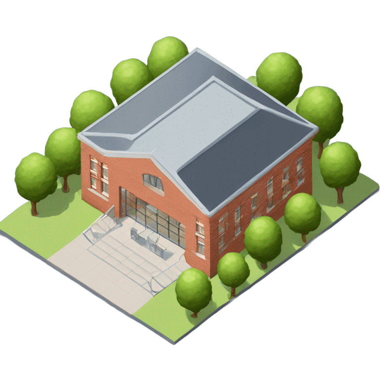 isometric single storey red brick sports hall emoji