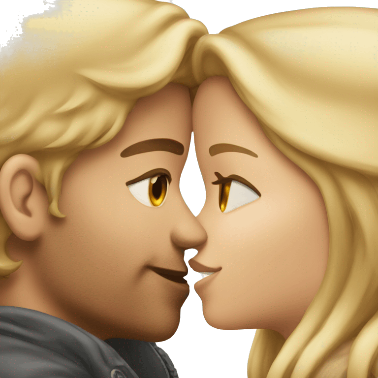 Brown haired boy kisses blonde girl  emoji