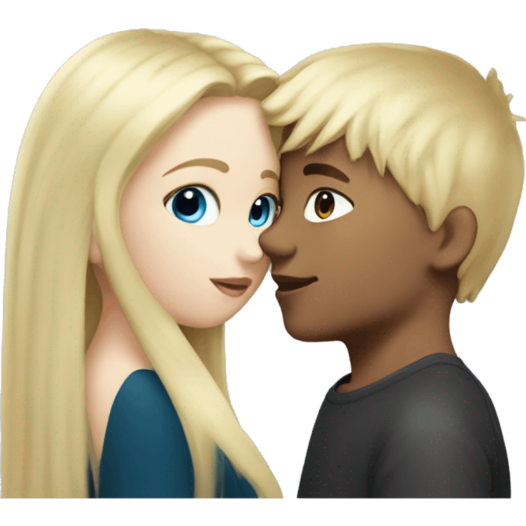 Girl with long back hair with bangs kissing boy with blonde hair blue eyes and white skin emoji