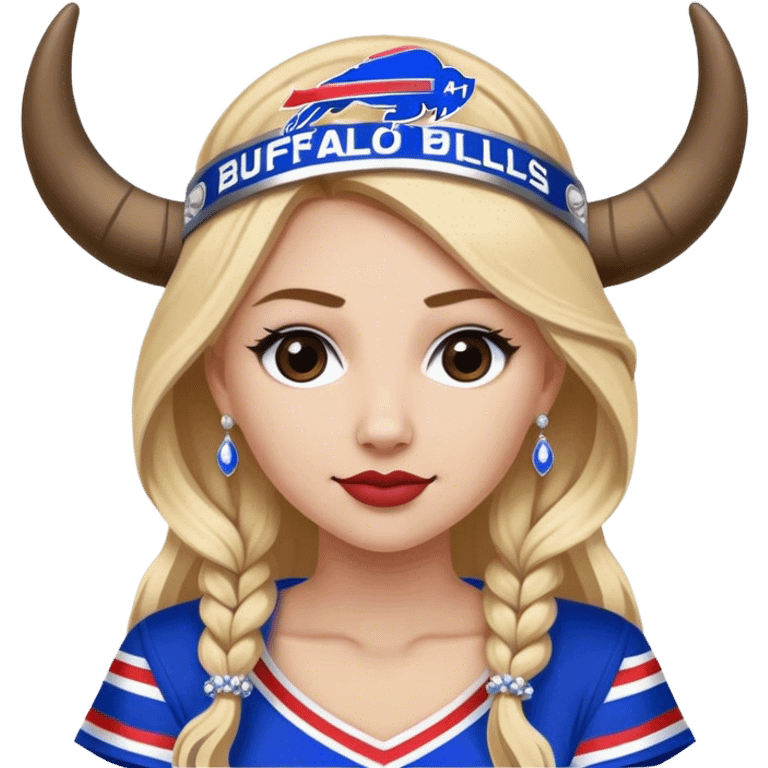 Blonde bride with buffalo bills jersey and head pieces  emoji