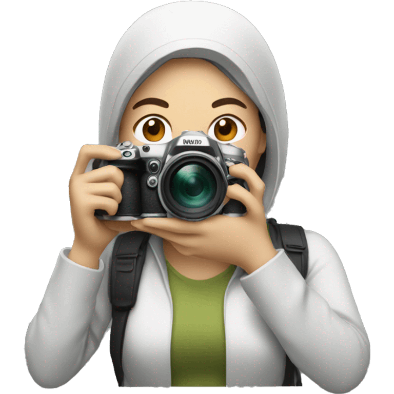 asian woman holding a nikon camera emoji