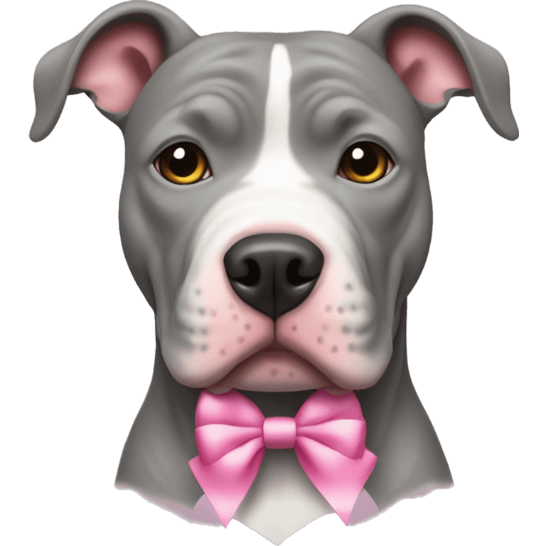 Gray Pitbull with a white stripe on his head and a pink bow  emoji