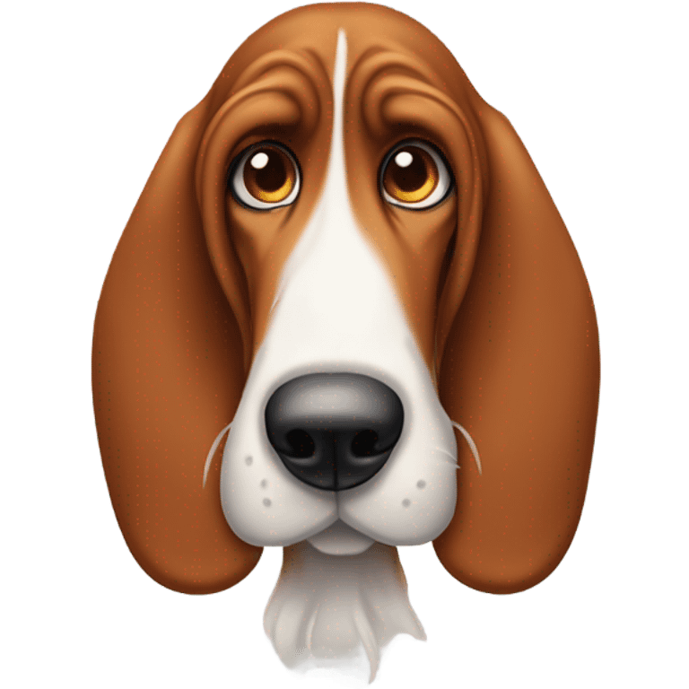 Red and white basset hound crying emoji