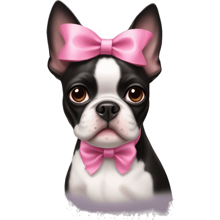 Boston terrier with a pink bow emoji