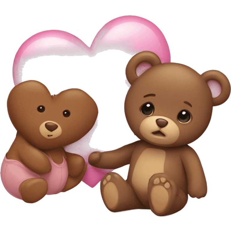 Baby pink heart with a baby brown teddy bear emoji