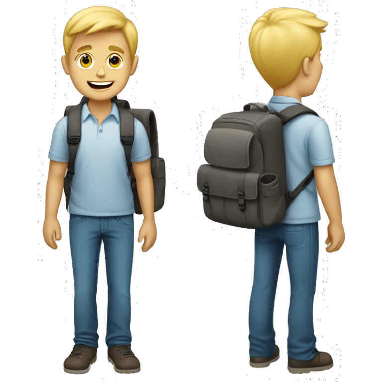 A blonde guy with a backpack first day at new job emoji