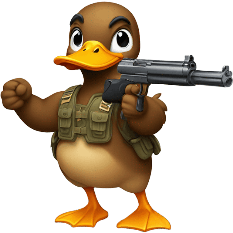 Duck has muscles with a gun emoji