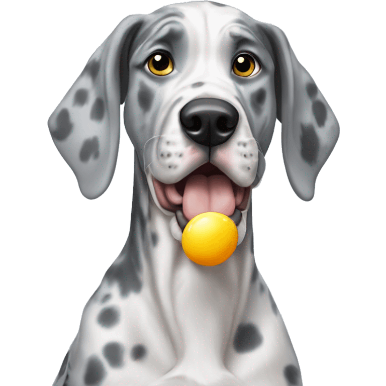 Blue Merle Great Dane eating eggs  emoji