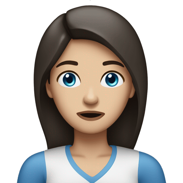 woman with dark brown straight hair and blue eyes upset emoji