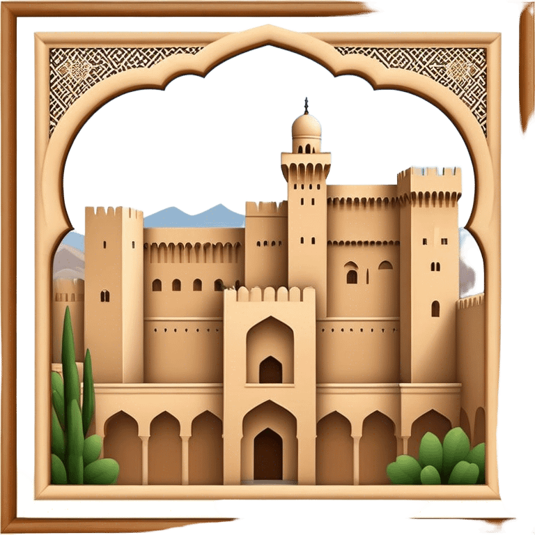 Realistic Alhambra de Granada Landmark Emoji, showcasing the Moorish palace’s intricate arches, geometric patterns, and historic fortress walls. emoji