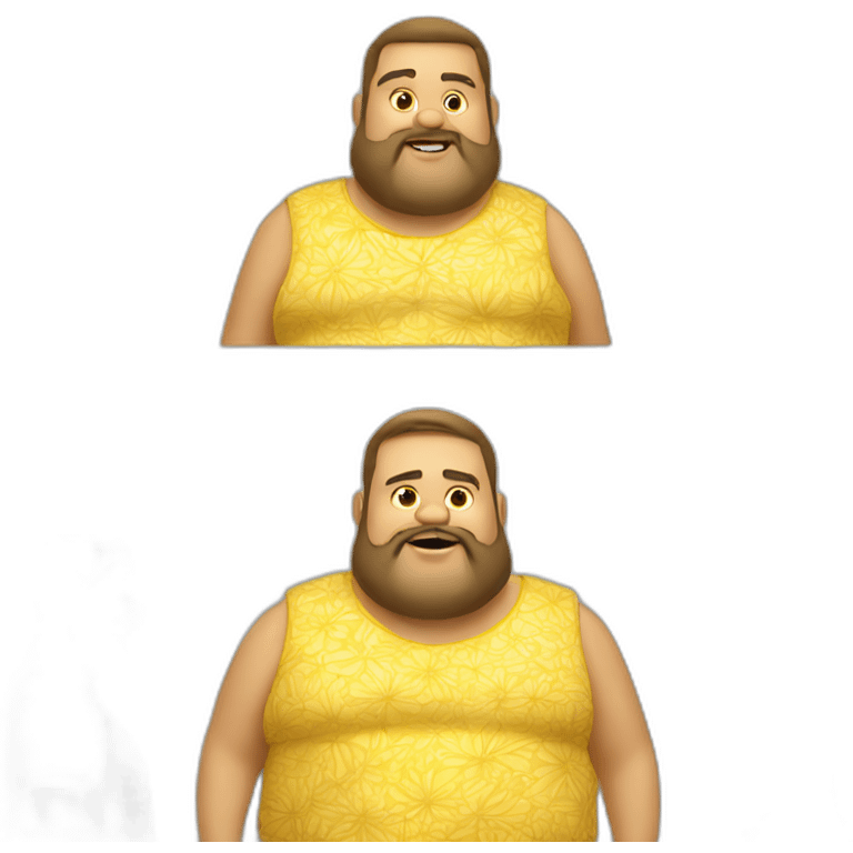 fat guy with yellow hawaiian skirt beard emoji