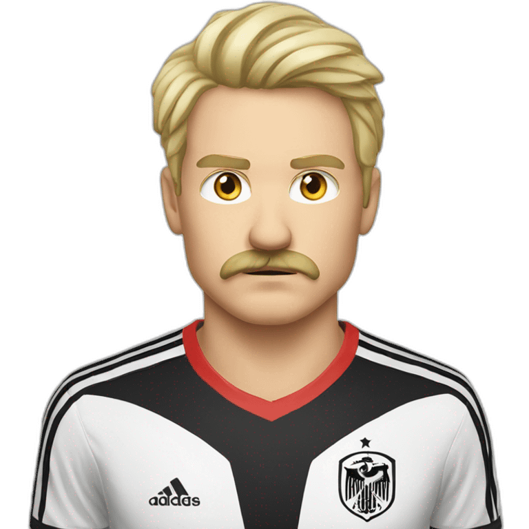 face man serious expresion blonde hair long hair blonde moustache wearing a germany soccer shirt emoji