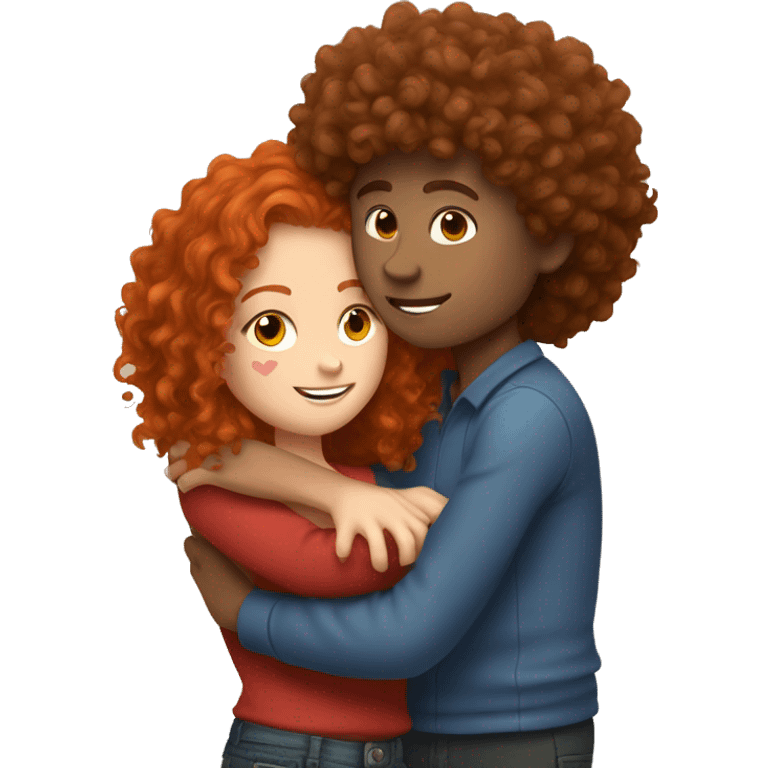 brown curly haired girl hugging red head boy emoji