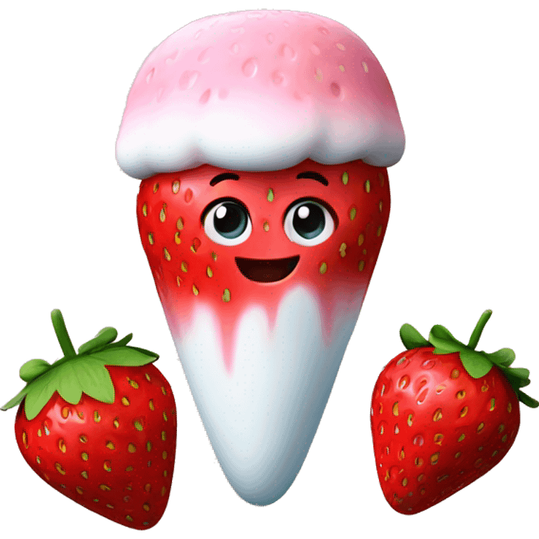 strawberry with a marshmellow emoji