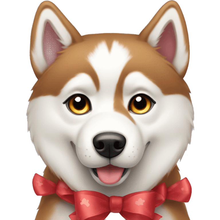 Red Siberian husky with bows emoji