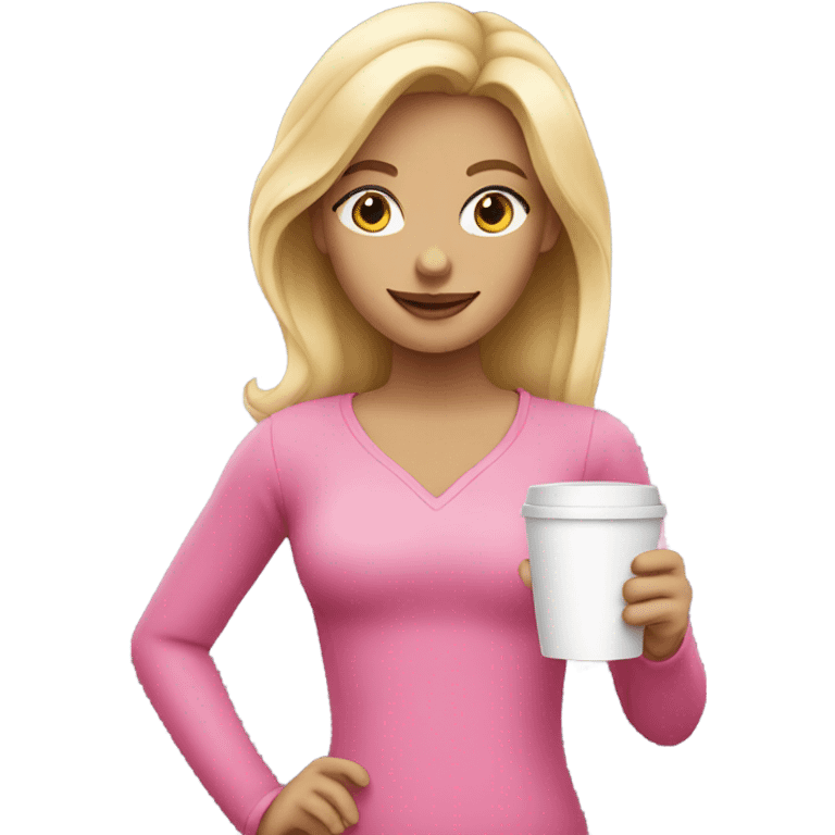 Blonde girl wearing pink drinking coffee emoji