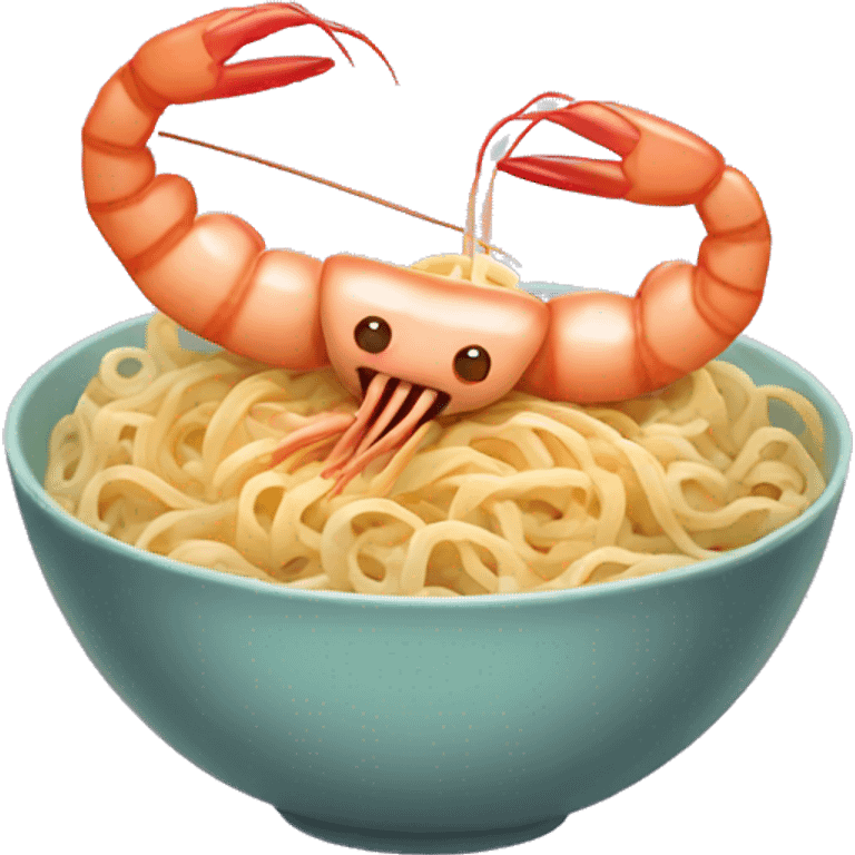 Shrimp eating buldak noodles emoji