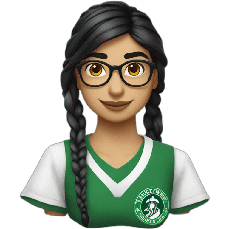 Mia Khalifa black braid white tshirt green sleeves slytherin logo emoji