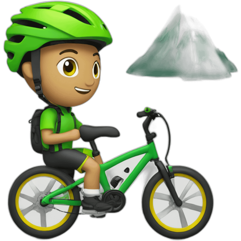 Mountain biker sin mochila, con bicicleta de color verde, y con ropa de color negra emoji