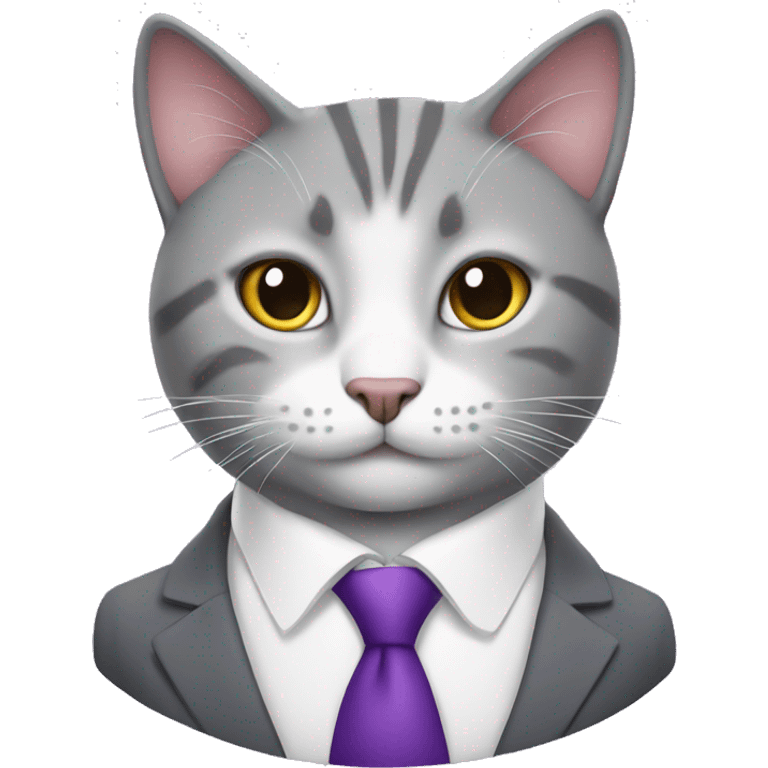 Gray and white cat-realtor in a purple suit emoji