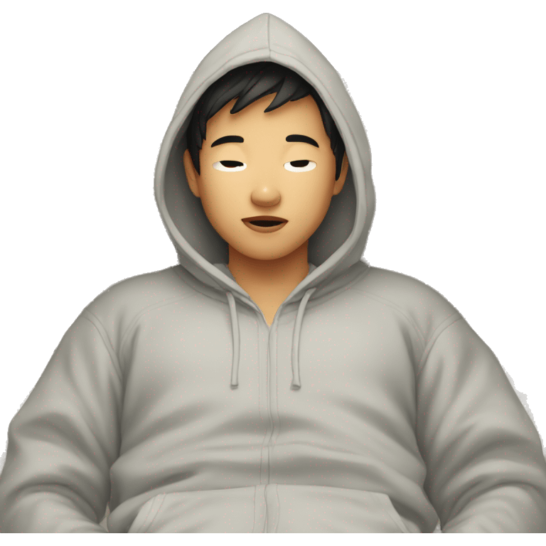 Asian boy in hoodie waking up emoji