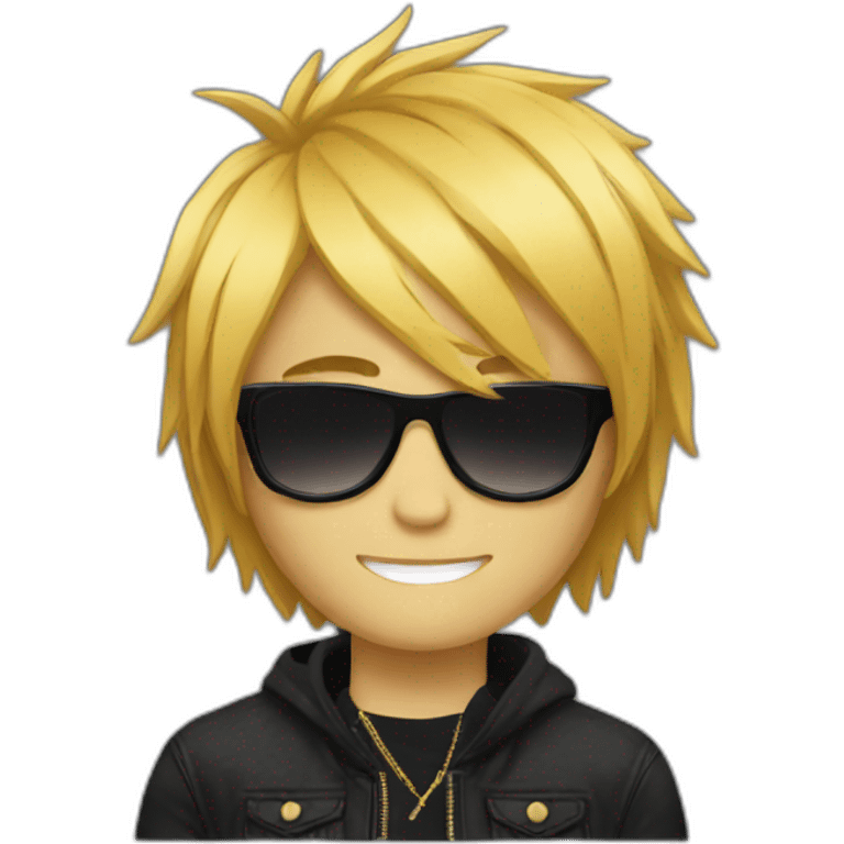 Golden hair emo boy with sunglasses and with side cutting emoji