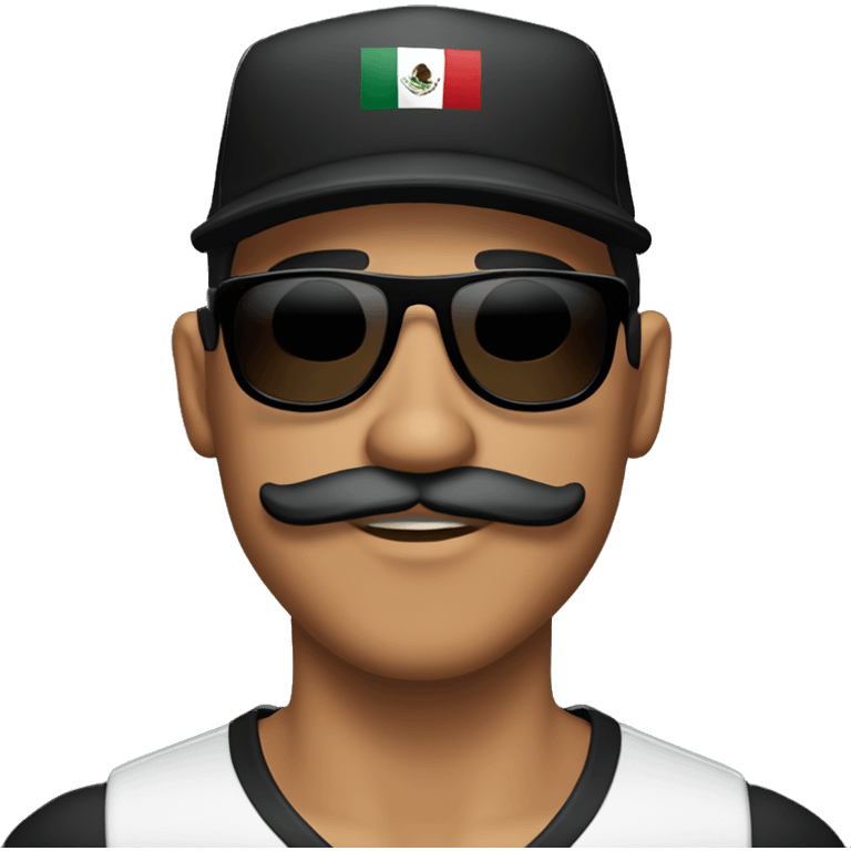 mexican guy with mustache and goatee wearing black sunglasses and black baseball hat emoji