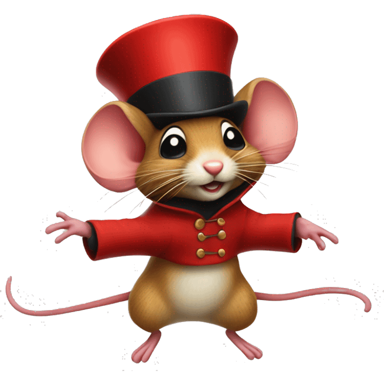 jumping mouse in red circus coat and red hat emoji