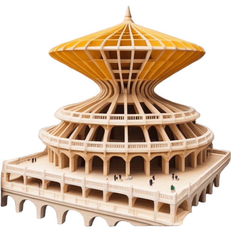 Cinematic Realistic Metropol Parasol Landmark Emoji, depicted with a modern wooden structure set against a vibrant cityscape rendered with detailed textures and dynamic, contemporary lighting. emoji