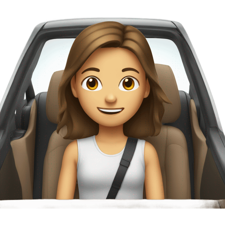 smiling girl with brown hair in a honda car emoji